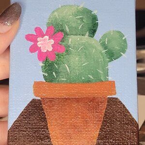 Pink Flower Cactus Acrylic Painting